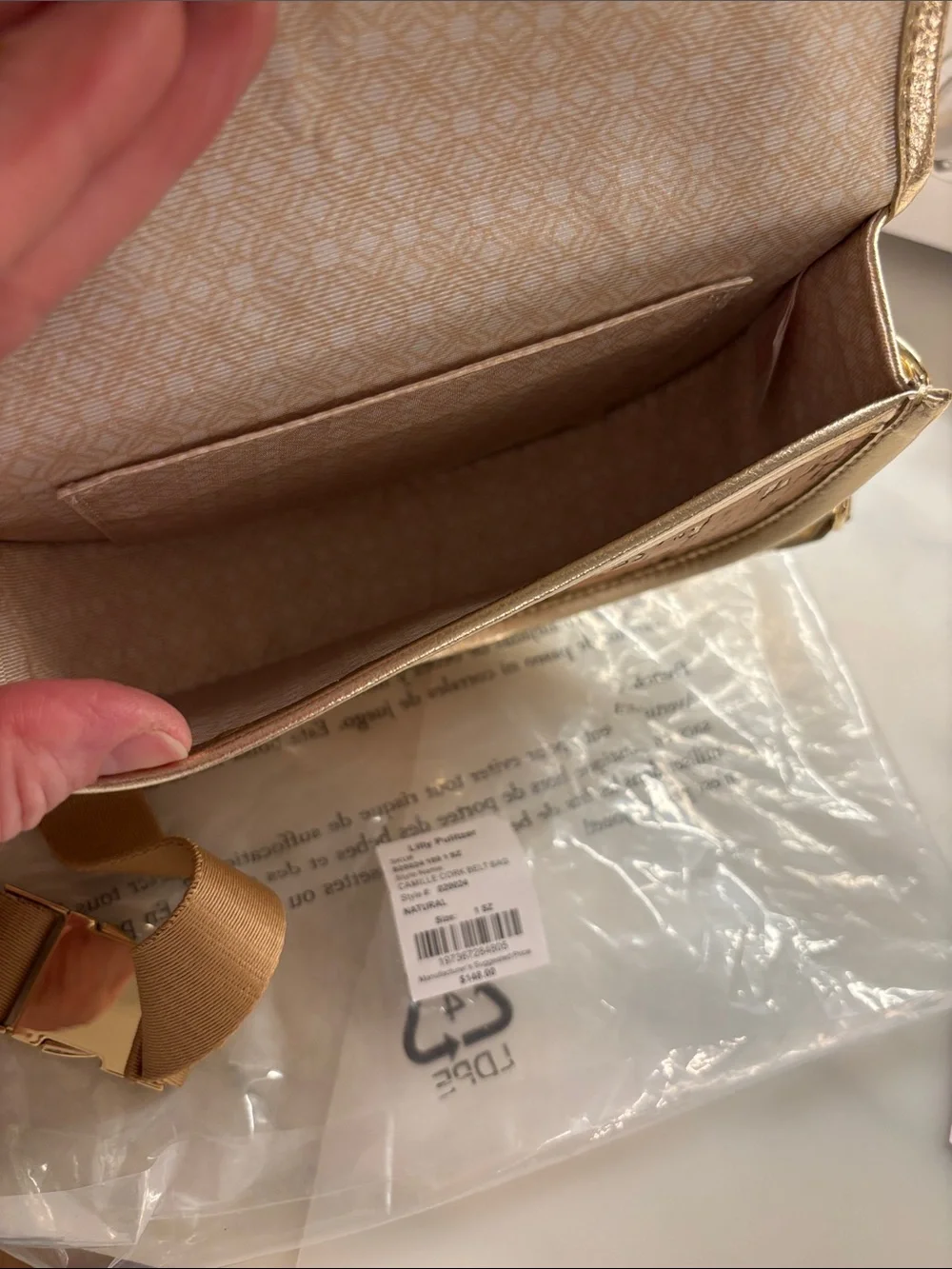 Lilly Pulitzer Cork Crossbody with Gold Trim and Chain